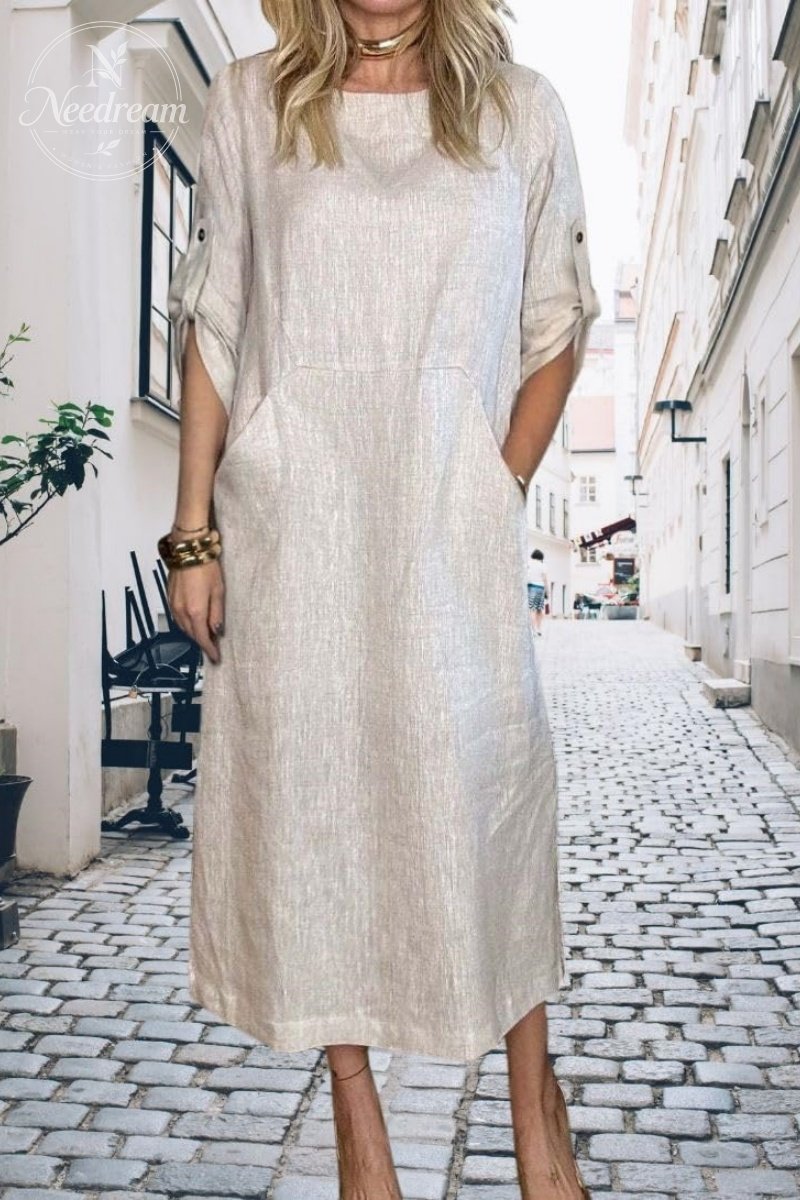 Linen Midi Dress With Pockets