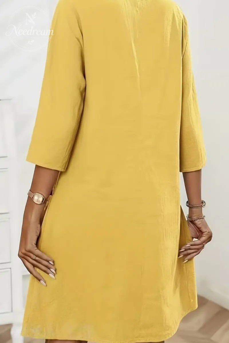 Solid Color Casual V-Neck Loose Dress