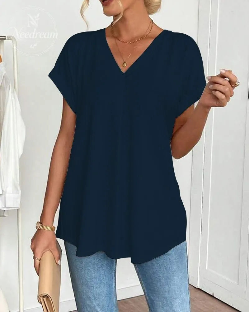 Flowy V-Neck Top With Pleats At The Back