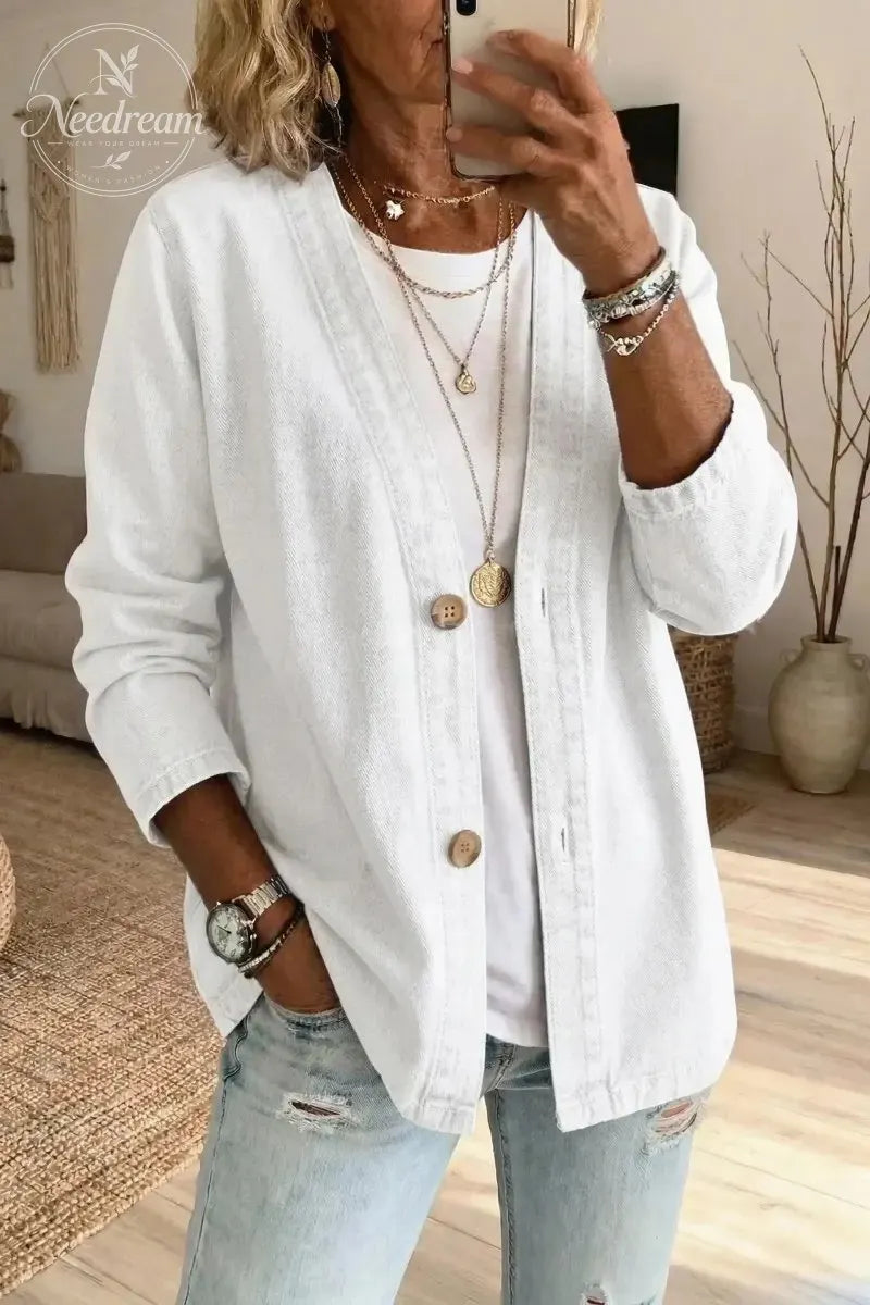 🧥 50% OFF NOW! ✨ Women's Classic Button Front Denim Jacket – V-Neck, Breathable Fabric & Relaxed Fit 💙