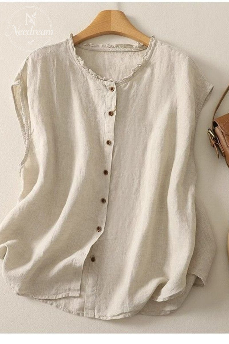Cotton And Linen Lace Collar Button Cardigan Top