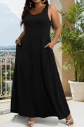 Elegant Plus Size Women's Solid Color Sleeveless Vest Dress, Vacation Style Slimming Bodycon Dress