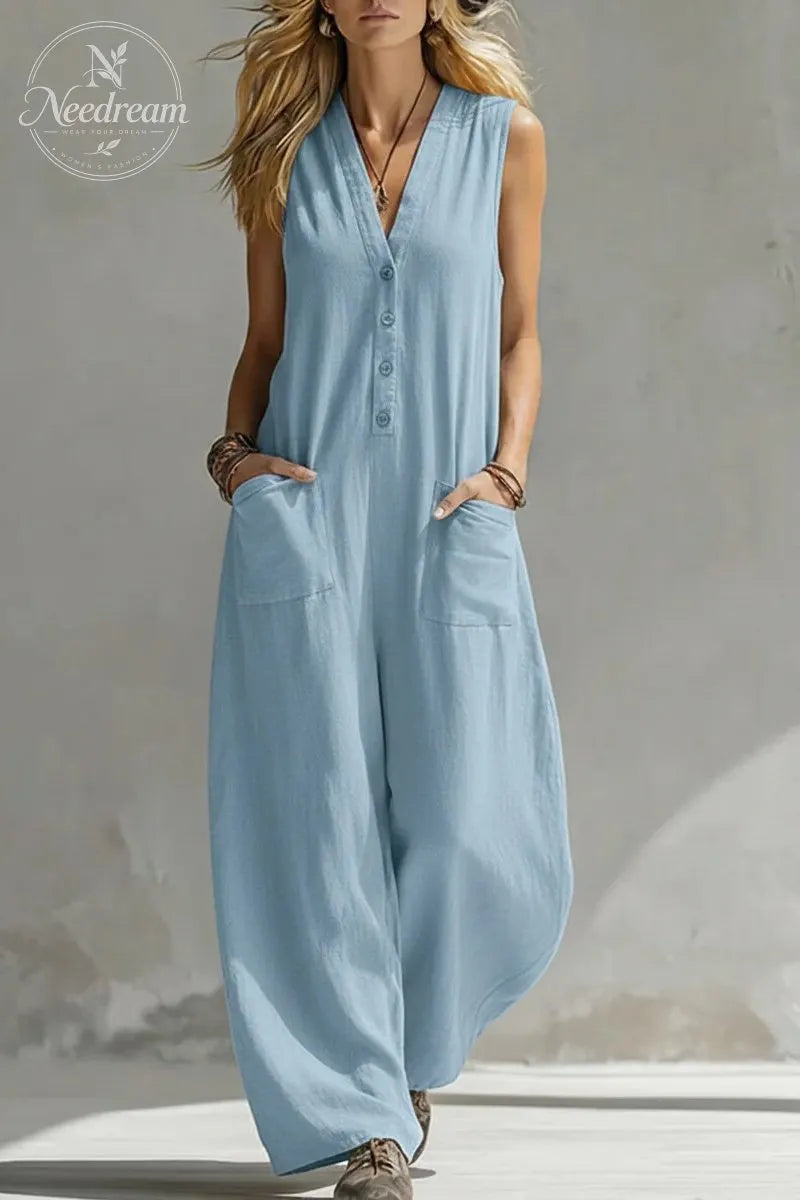 Women'S Sleeveless Wide-Leg Jumpsuit With Pockets