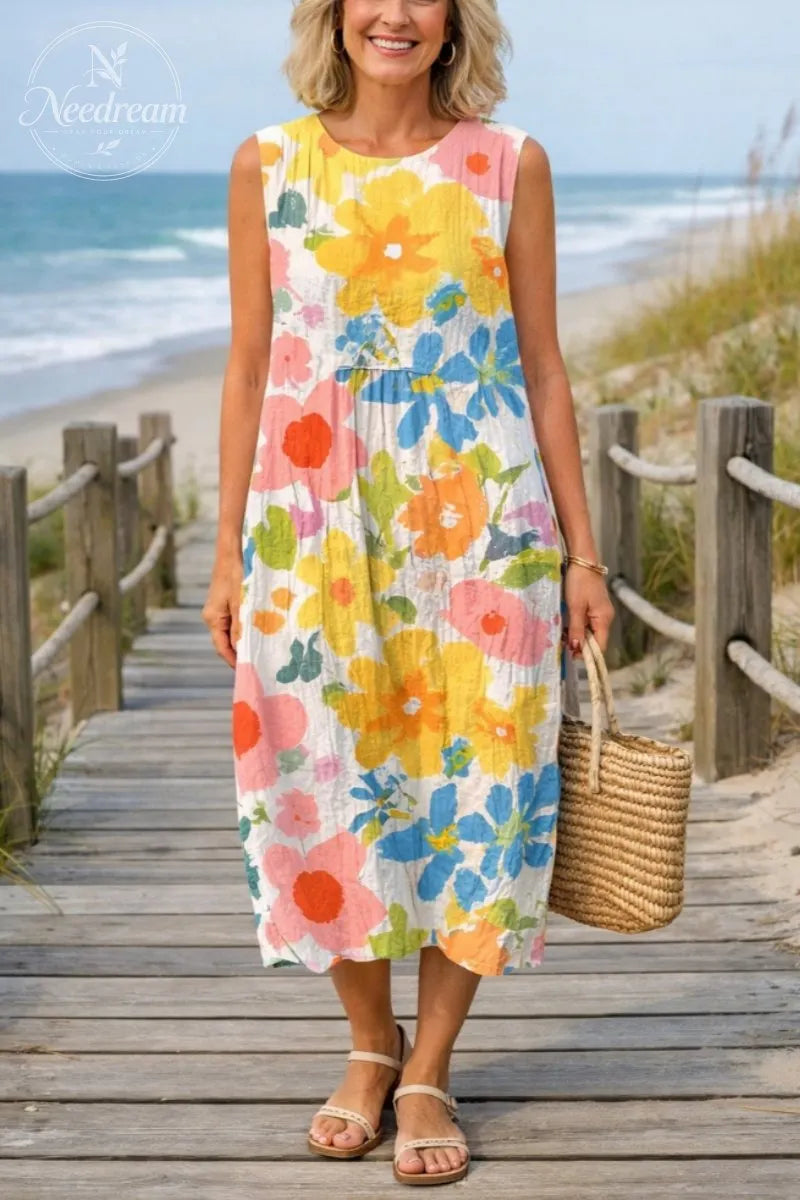 Pastel Floral Print Midi Dress