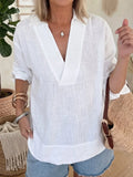 Minimalist V-Neck Cotton Linen Blouse | Cozy Summer Top