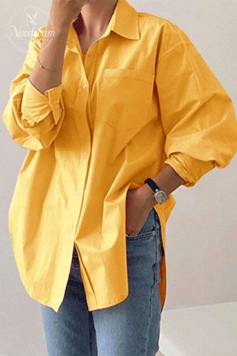 Women's Plain Button Front Drop Shoulder Shirt Blouse