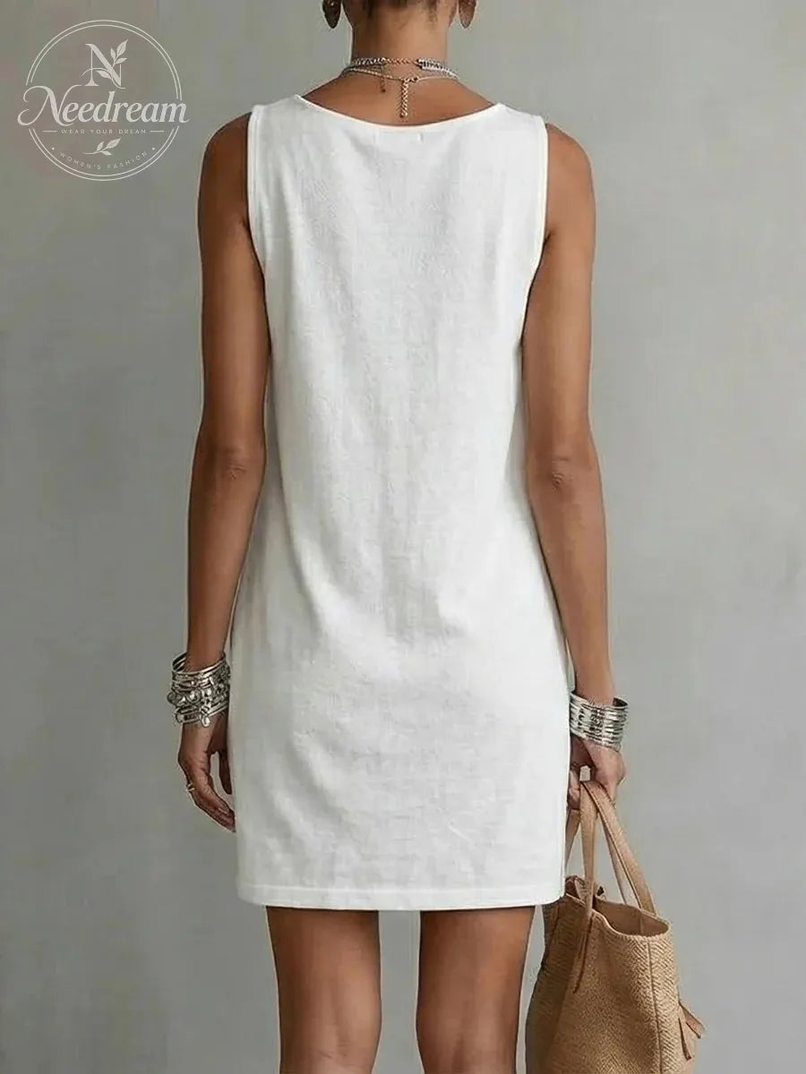 Women's Draped-neck Sleeveless Cotton Dress
