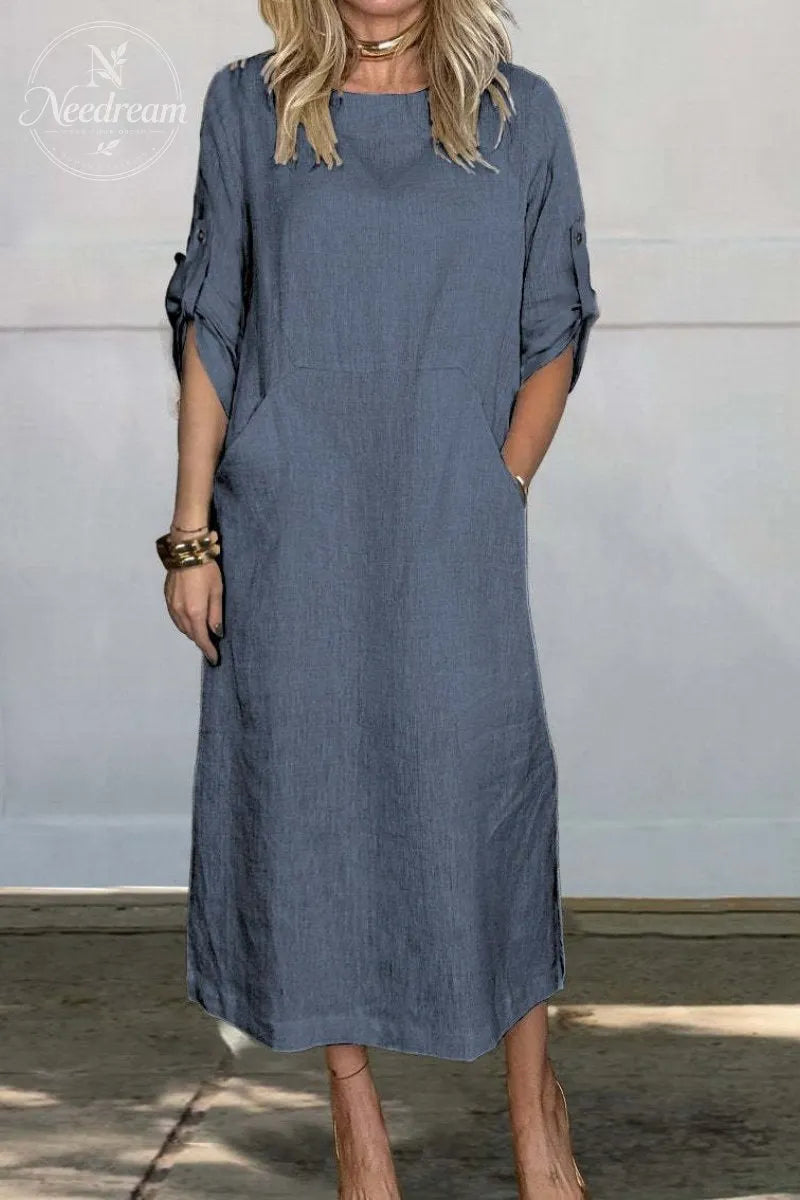 Linen Midi Dress With Pockets