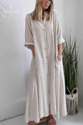 Elegant Women's Dress With A Three-quarter Sleeve And A Lapel Collar