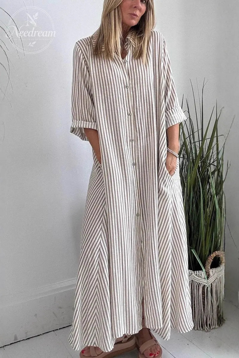 Elegant Women's Dress With A Three-quarter Sleeve And A Lapel Collar