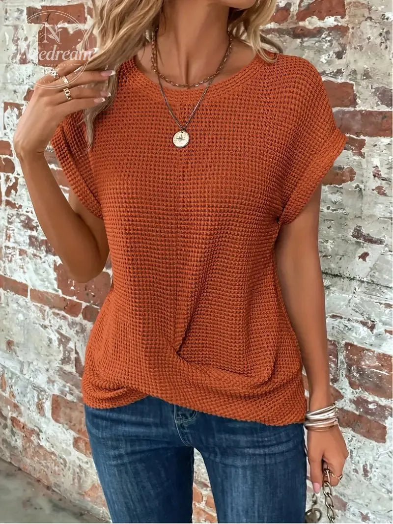 Women's Elegant Crew-Neck Short Twisted-Hem Top