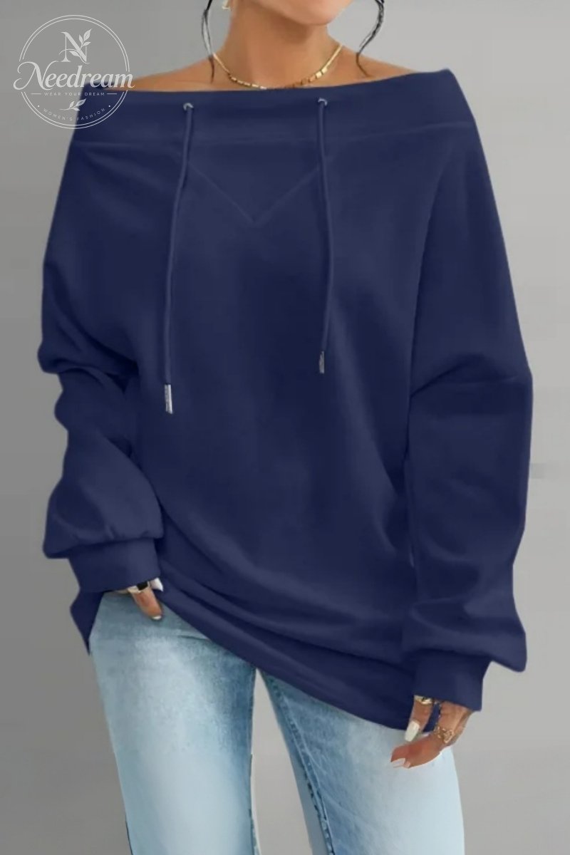 Women's Casual Off Shoulder Drawstring Batwing Sleeve Sweatshirt