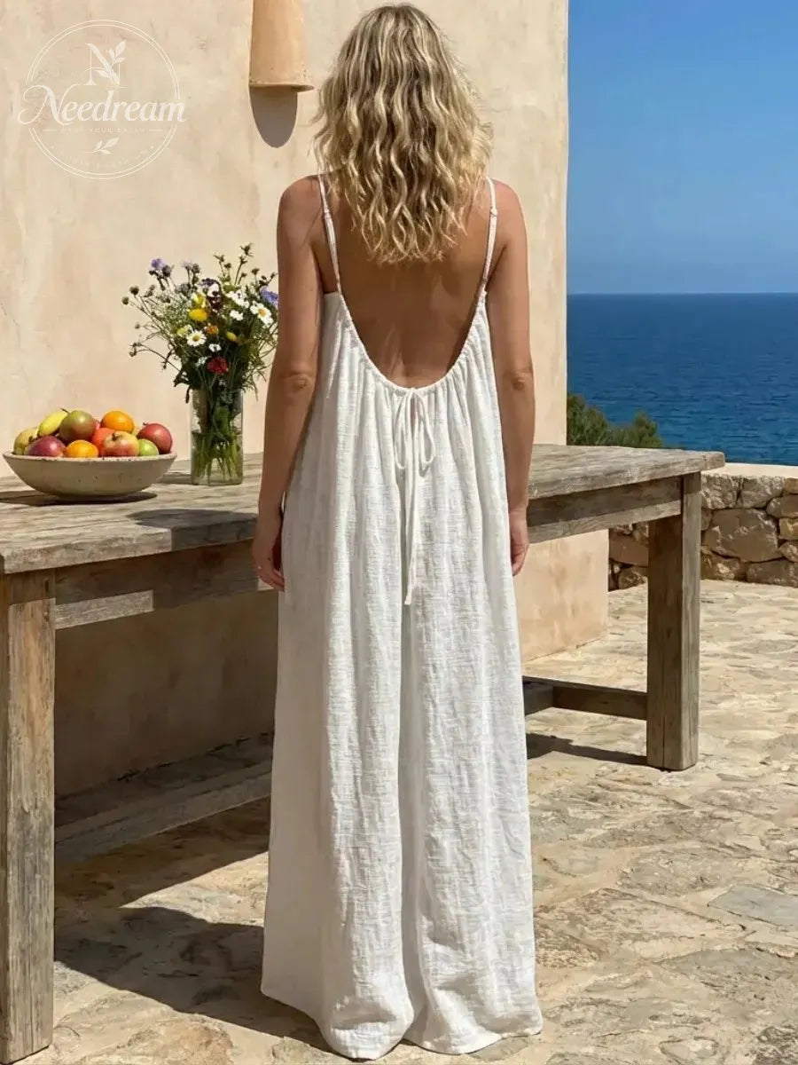 Women'S Solid-Color Camisole Loungewear, Elegant Sleeveless Maxi Dress