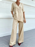 Two-Piece Set Of Short-Sleeved Top And Straight-Leg Pants