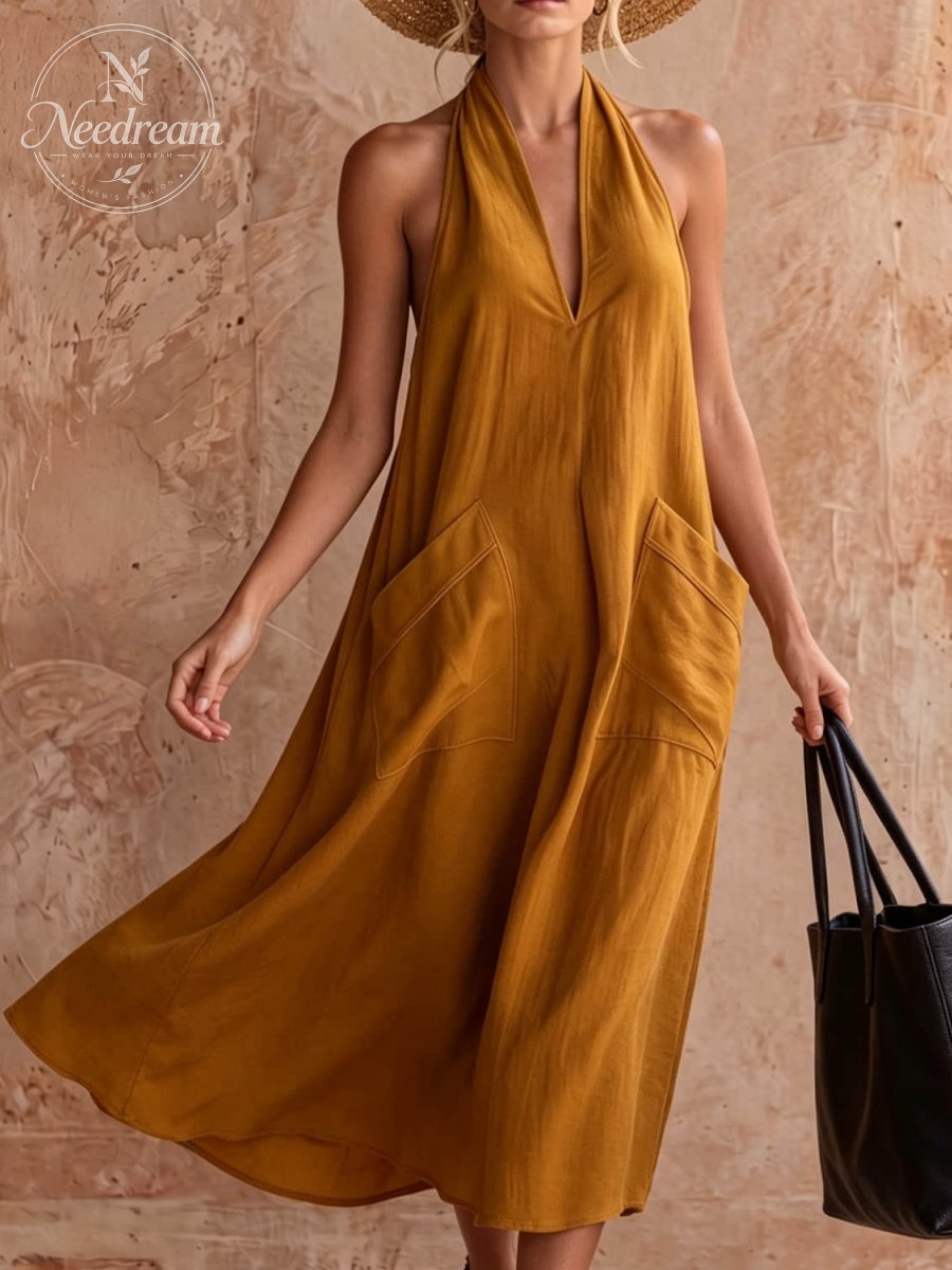 Women'S Fashion Halter V-Neck Dress