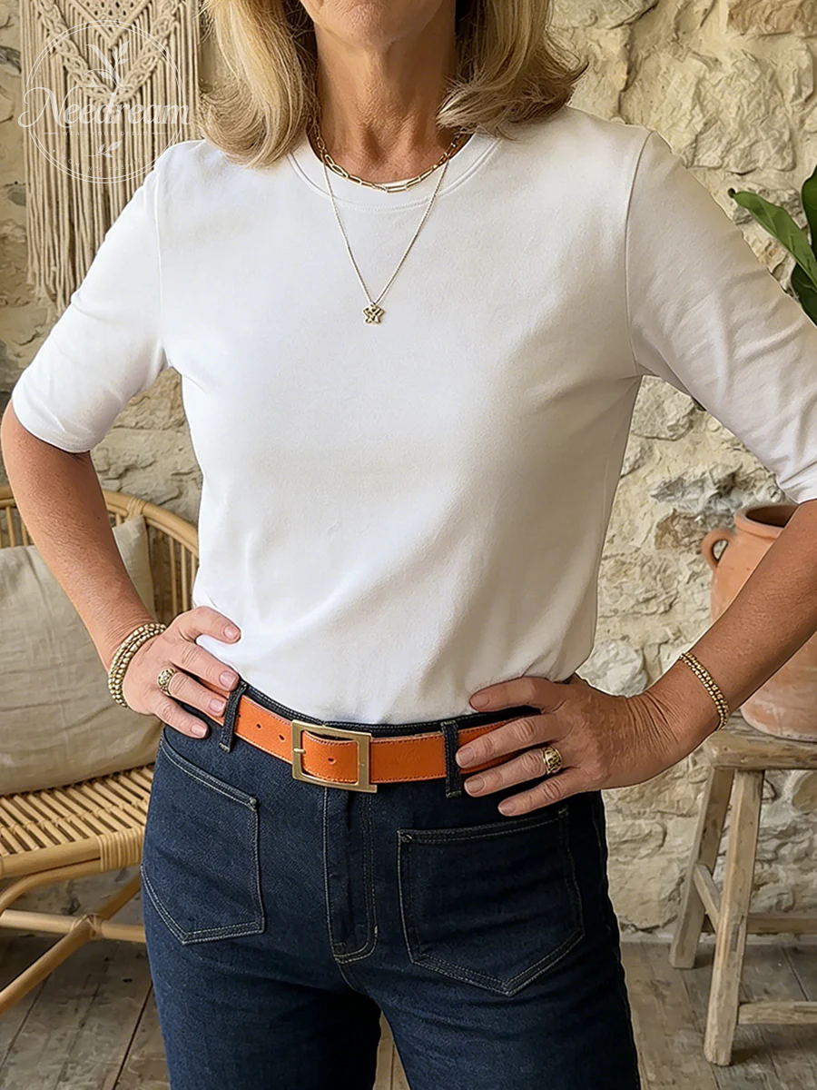 Women's Cozy Minimalist Half-sleeve 100% Cotton T-shirt