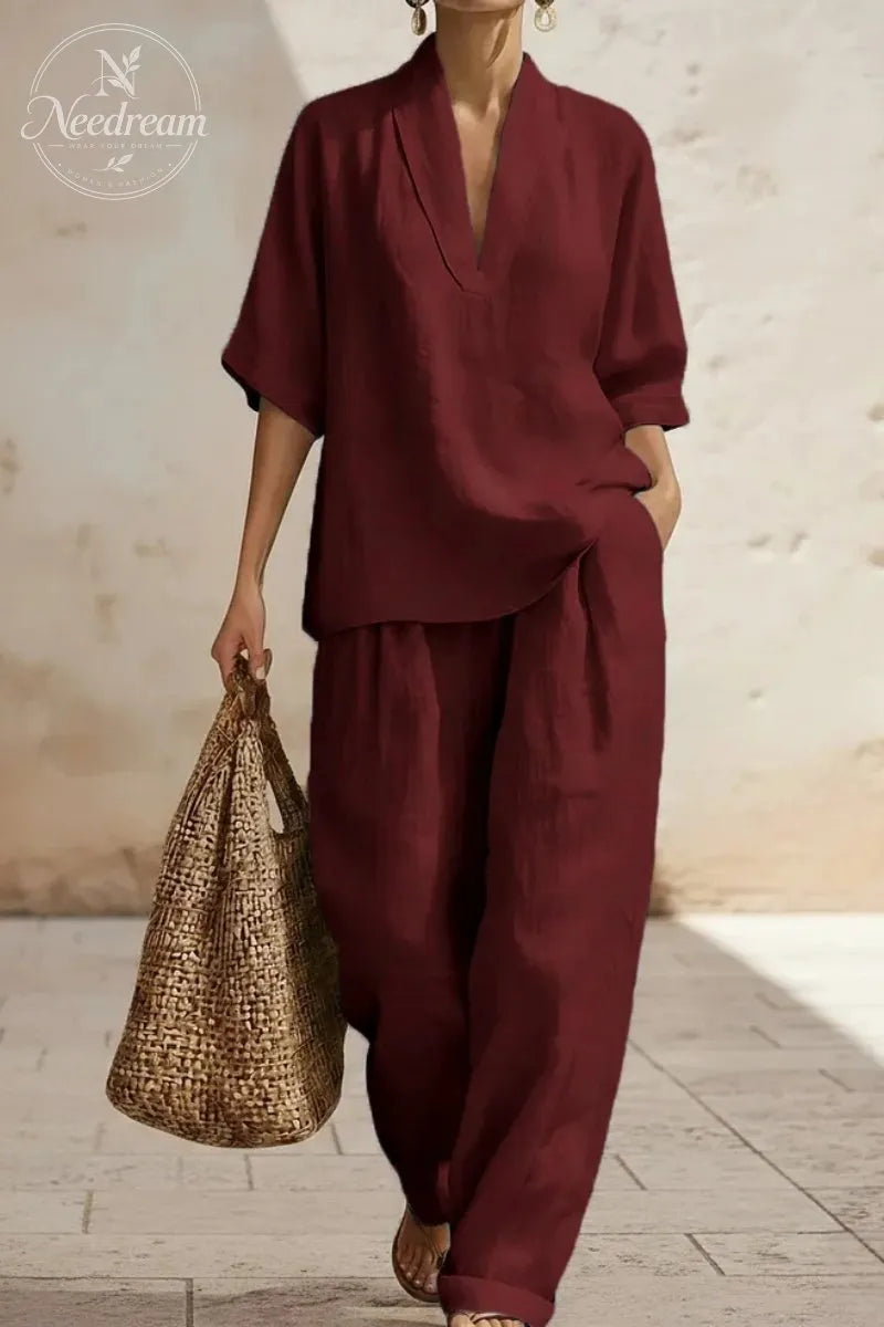 Women's Casual Cozy Minimalist Linen Two-piece Set