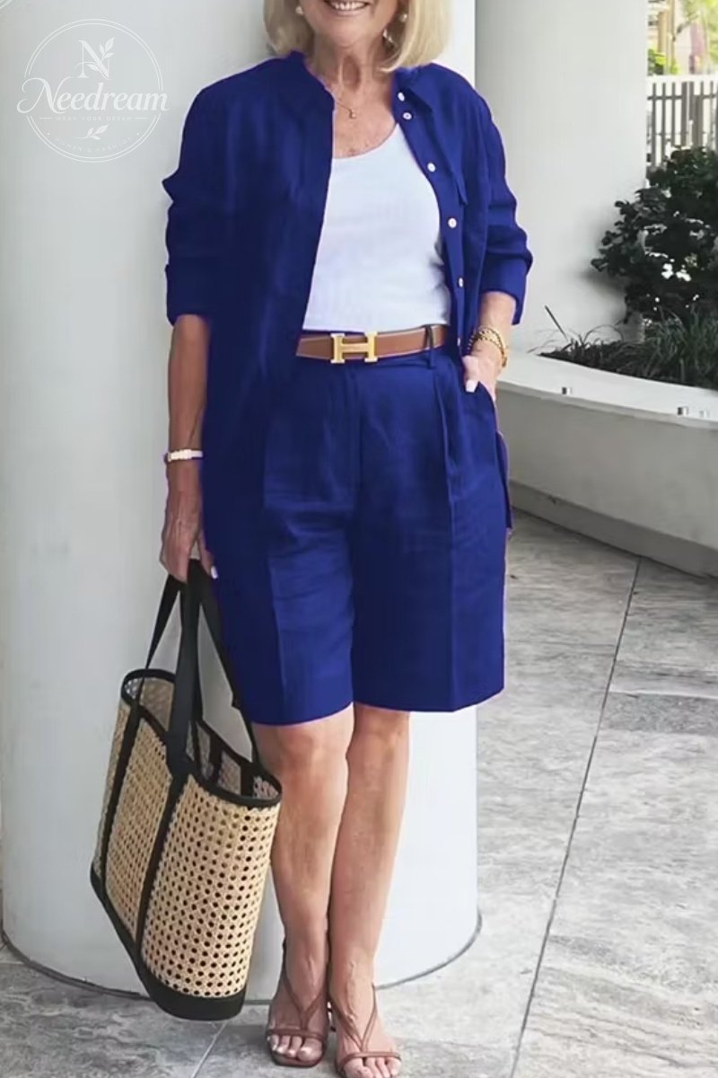 Women'S Cardigan Top Shorts Two-Piece Set