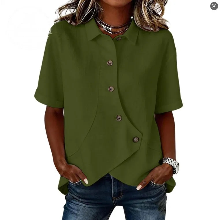 Women'S Casual Solid Color Asymmetrical Shirt