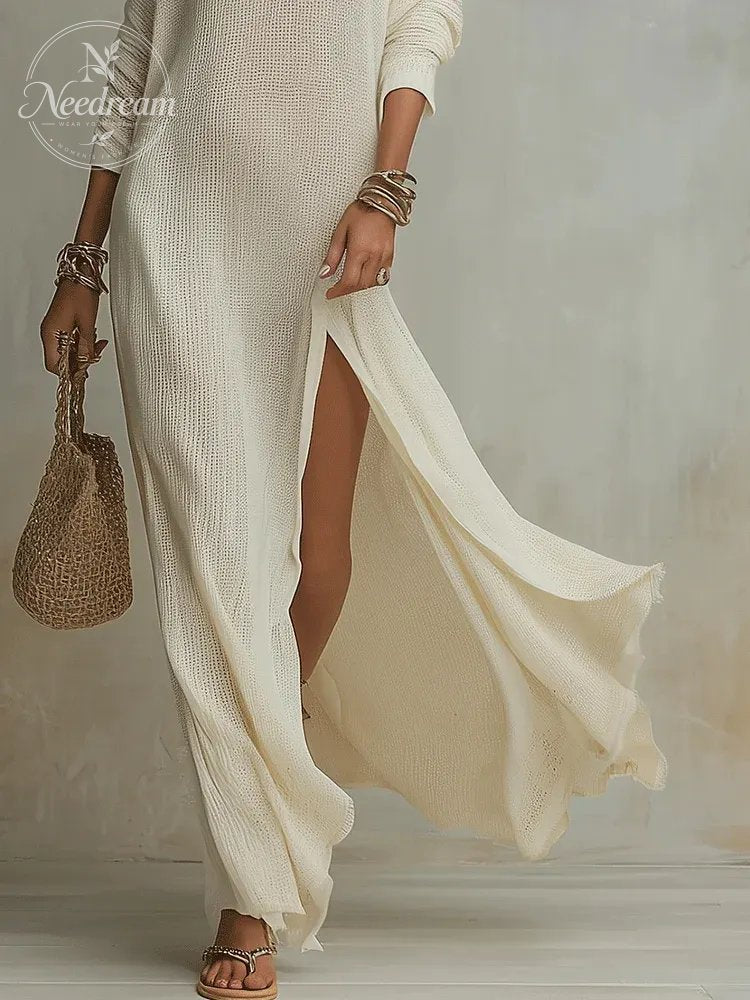Bohemian One-Shoulder Textured Maxi Dress In Soft Ivory