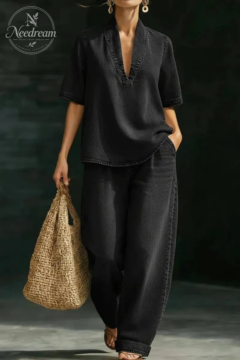 Women's Casual Cozy Minimalist Denim Two-piece Set