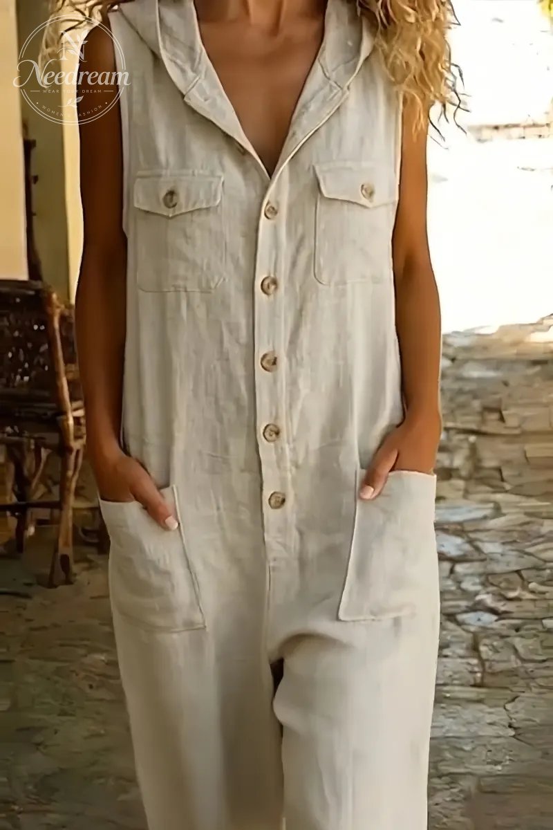 Casual Linen Sleeveless Women'S Hoodie
