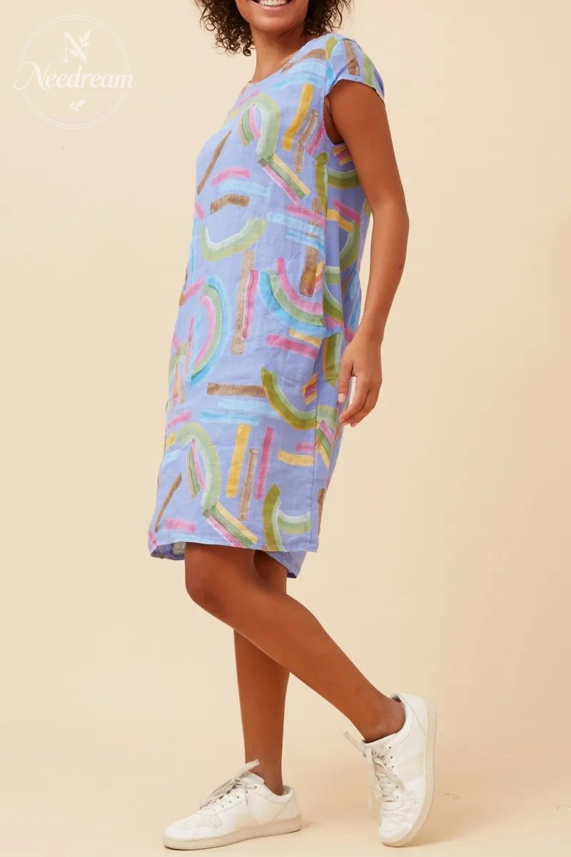 Sisley Abstract Print Linen Dress