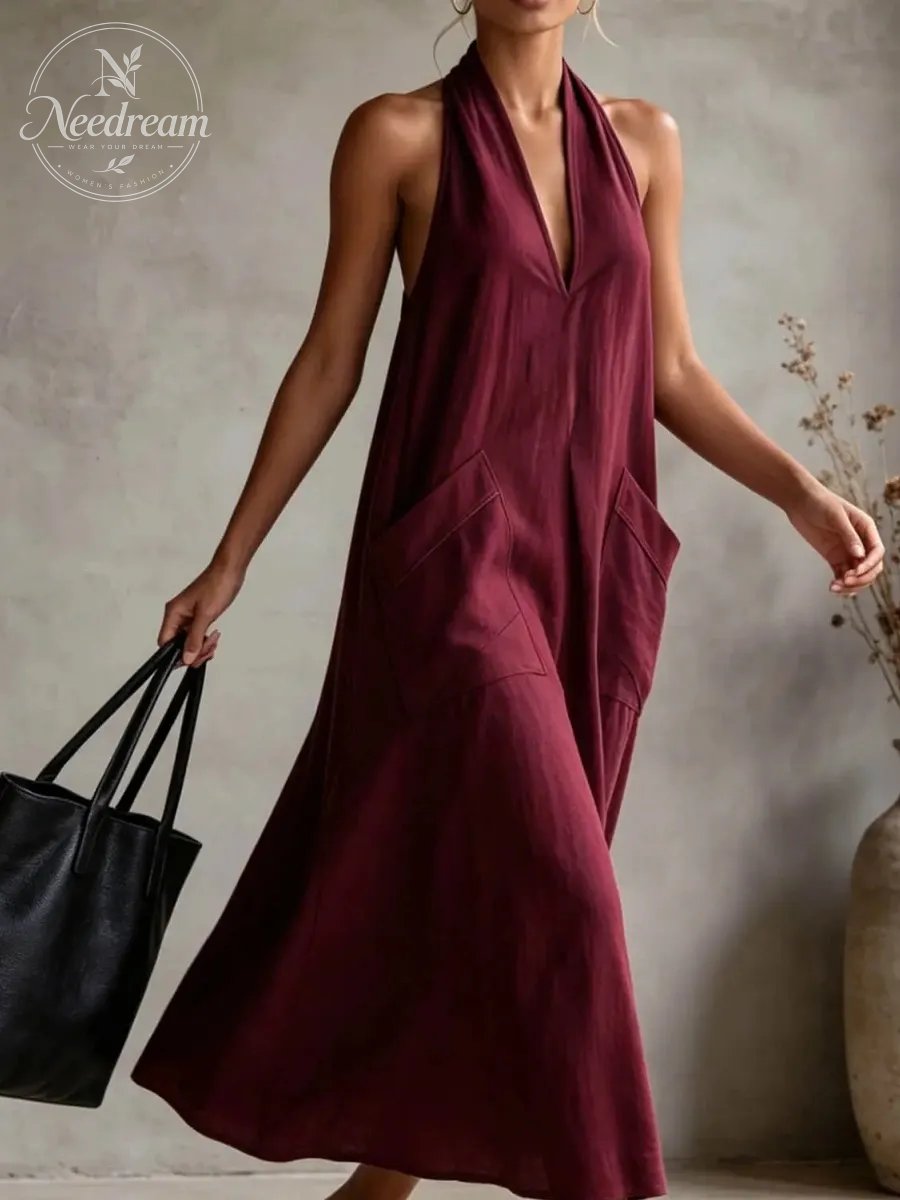 Women'S Fashion Halter V-Neck Dress