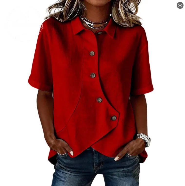 Women'S Casual Solid Color Asymmetrical Shirt