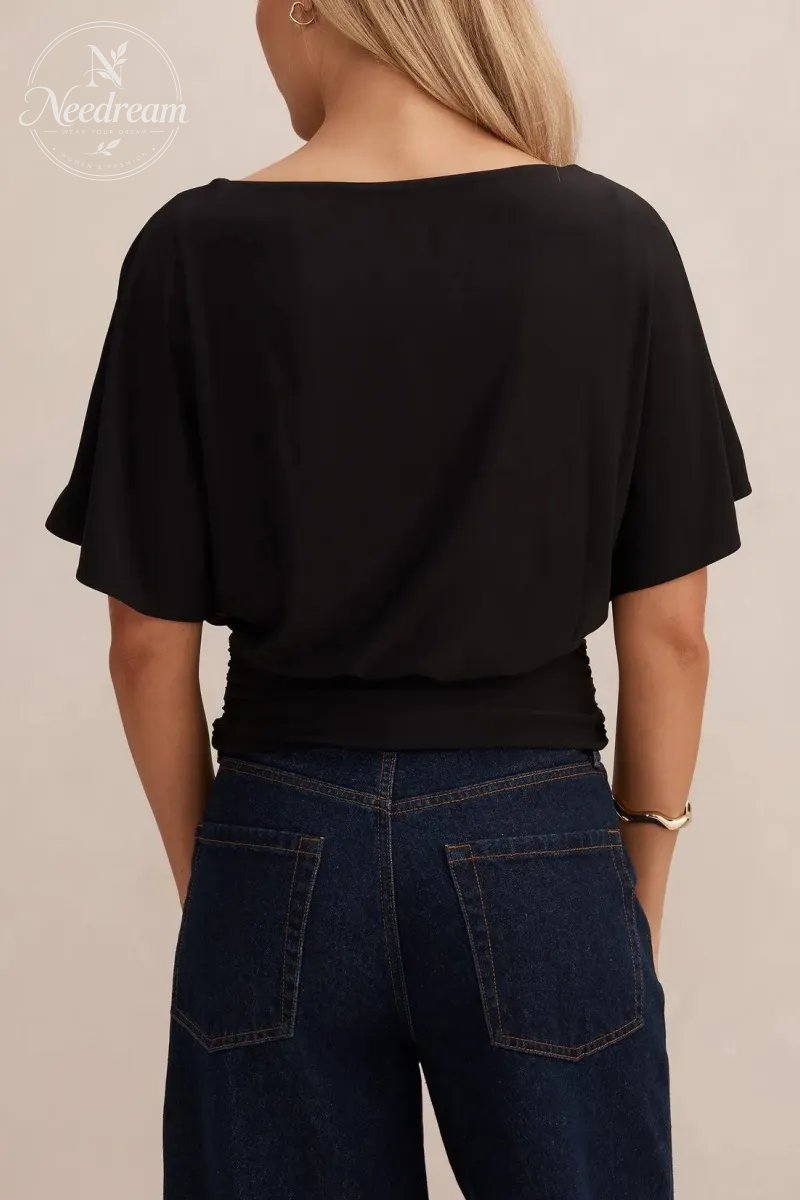 Cinched Flutter Sleeve Top