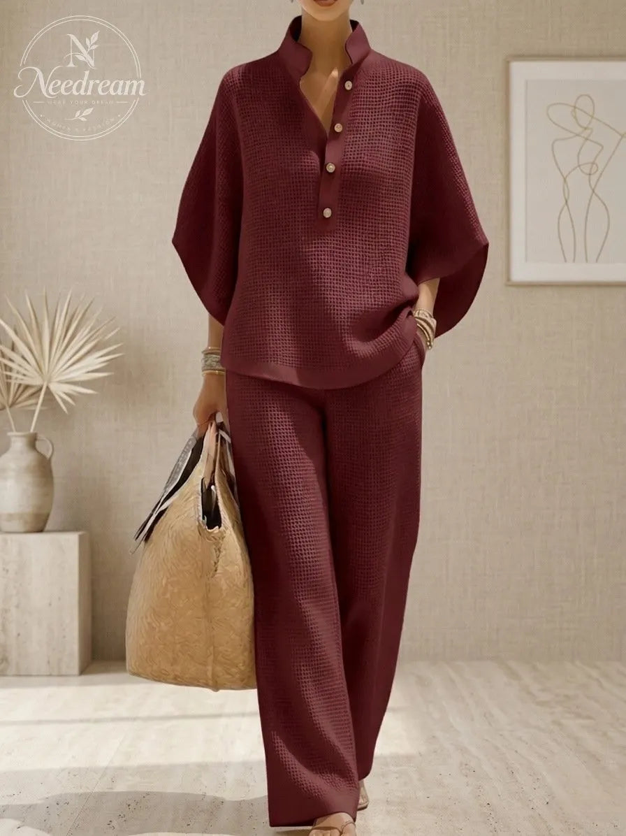 Plus Size Friendly Women's Waffle Two-Piece Set