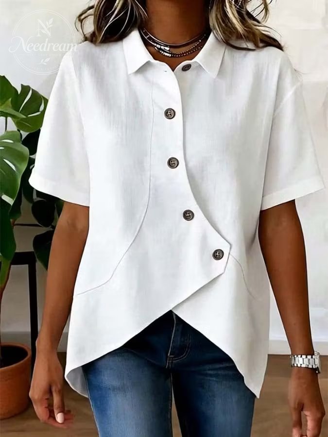 Women'S Casual Solid Color Asymmetrical Shirt