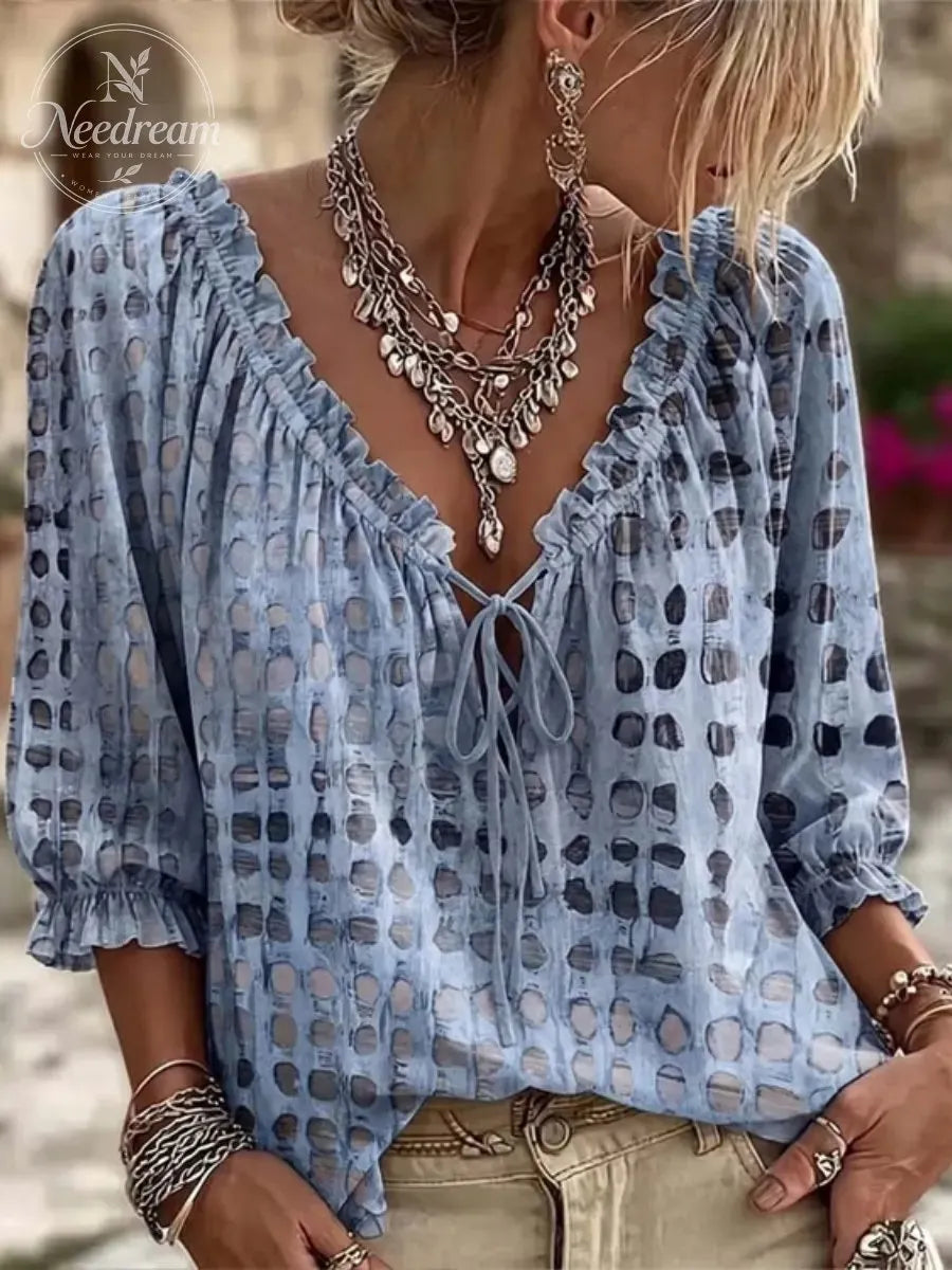 Polka Dot Lace Up Blouse