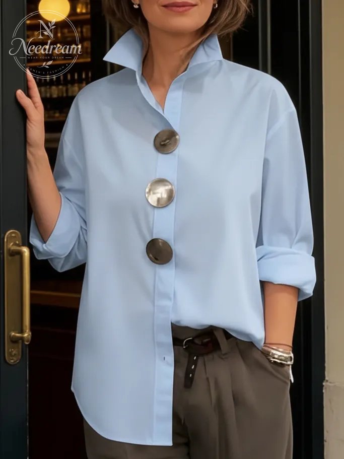Elegant Stand-collar Metal Buttons Blouse