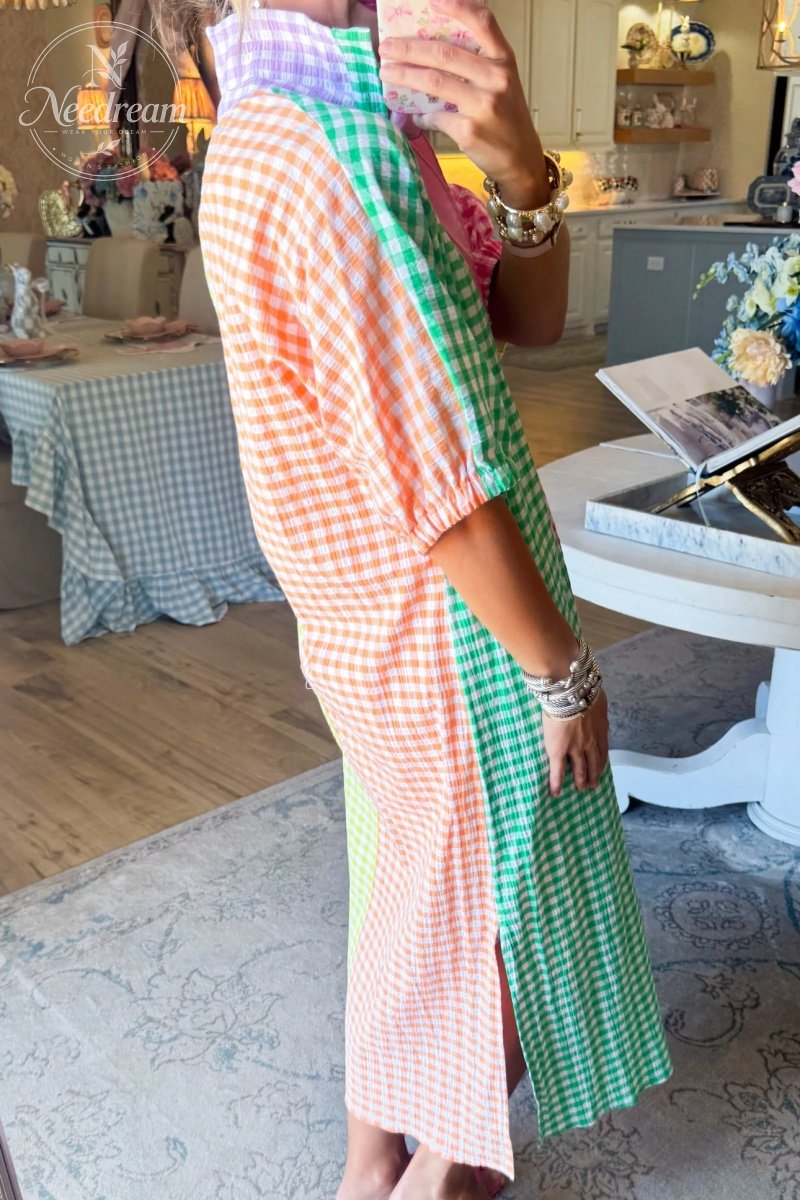 Multi Gingham Midi Dress