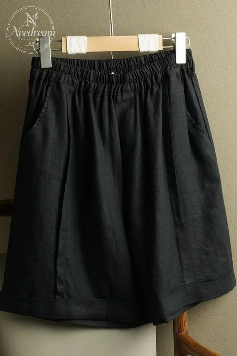 High-Waisted, Straight-Leg Cotton And Linen Shorts
