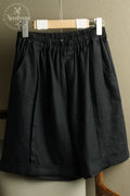 High-Waisted, Straight-Leg Cotton And Linen Shorts
