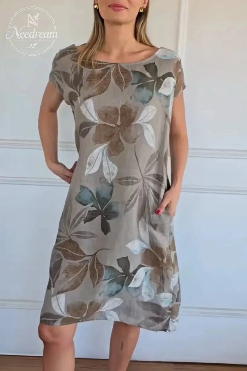 Sisley Leaf Print Linen Dress