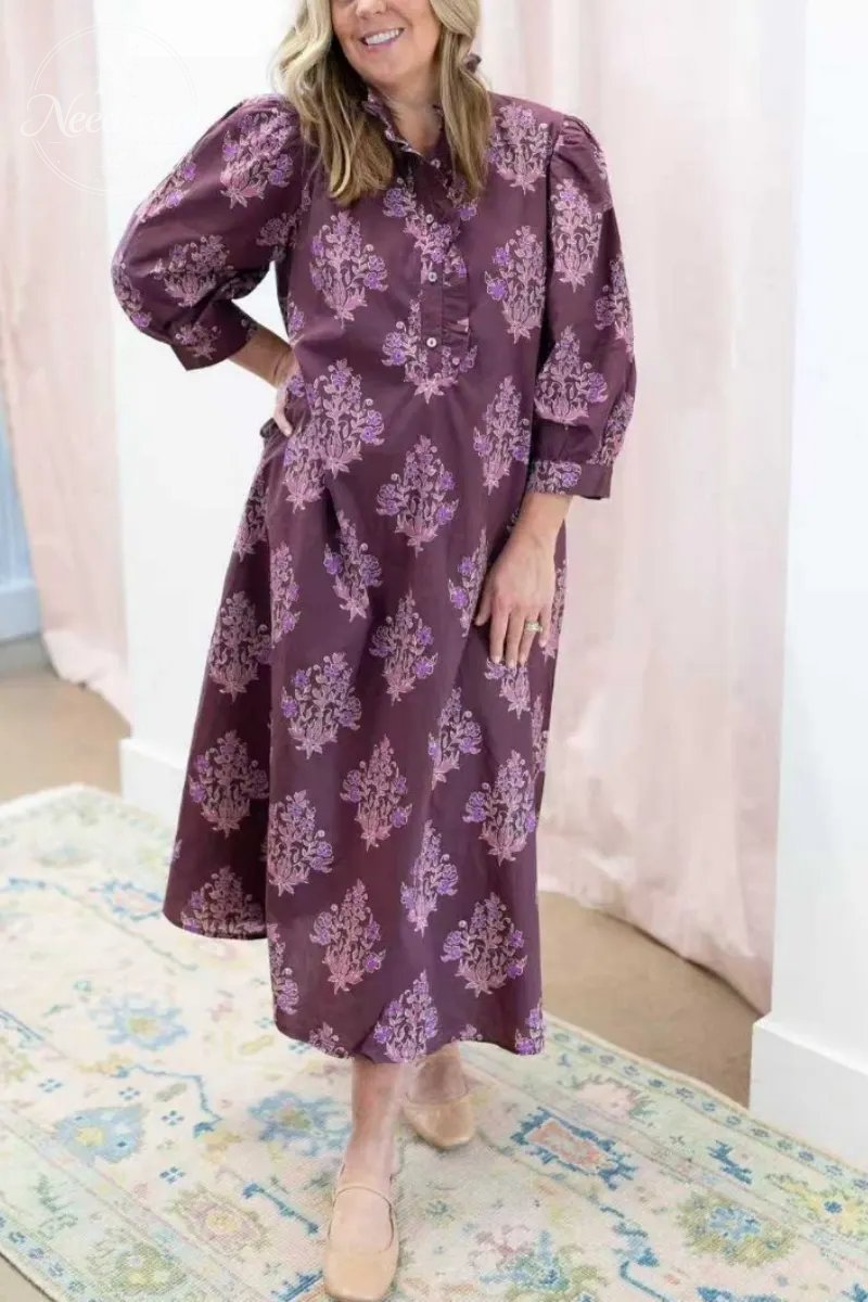 Botanical 3/4 Sleeve Midi Dress