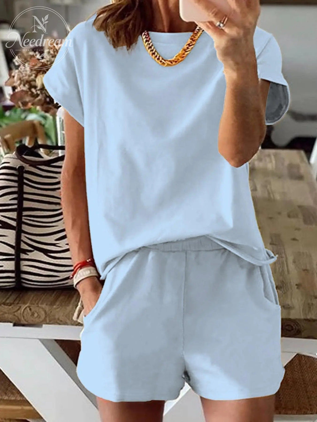 Women's Summer Short Sleeve Plain Set