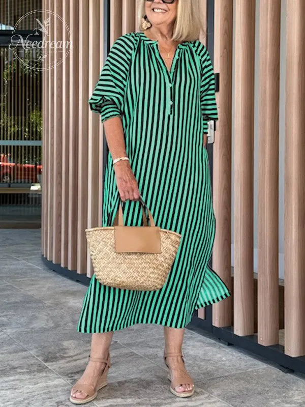 New🔥 Striped Buttoned Vacation Dress