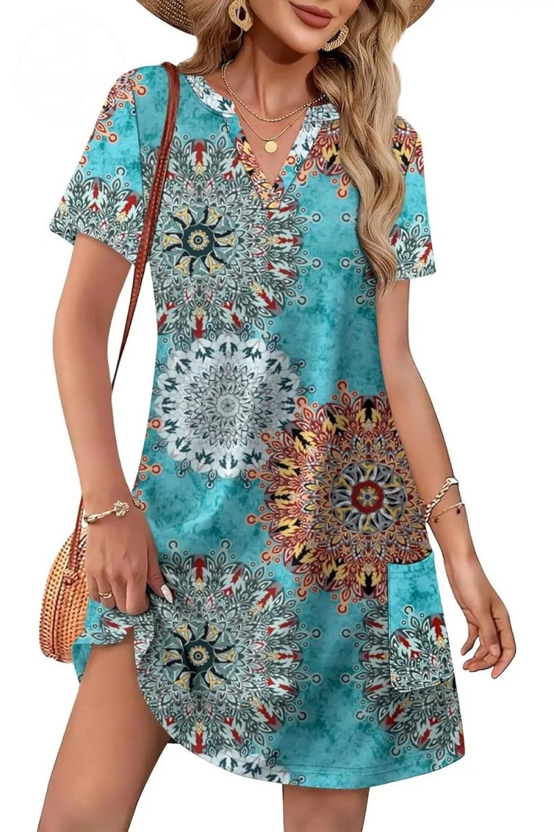 Casual Summer V Neck Wedding Guest Dress Short Sleeve Fashion Beach Vacation Clothes