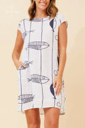 Sisley Fish Patten Linen Dress