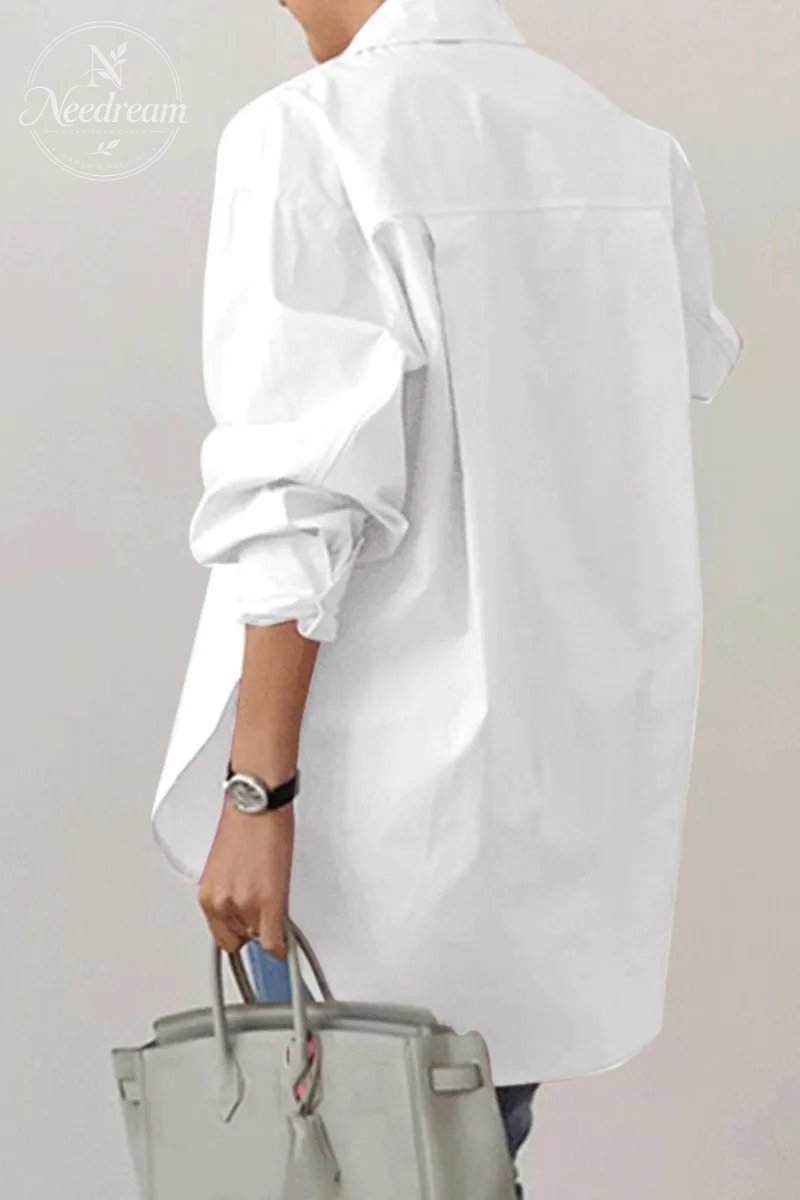 Women's Plain Button Front Drop Shoulder Shirt Blouse