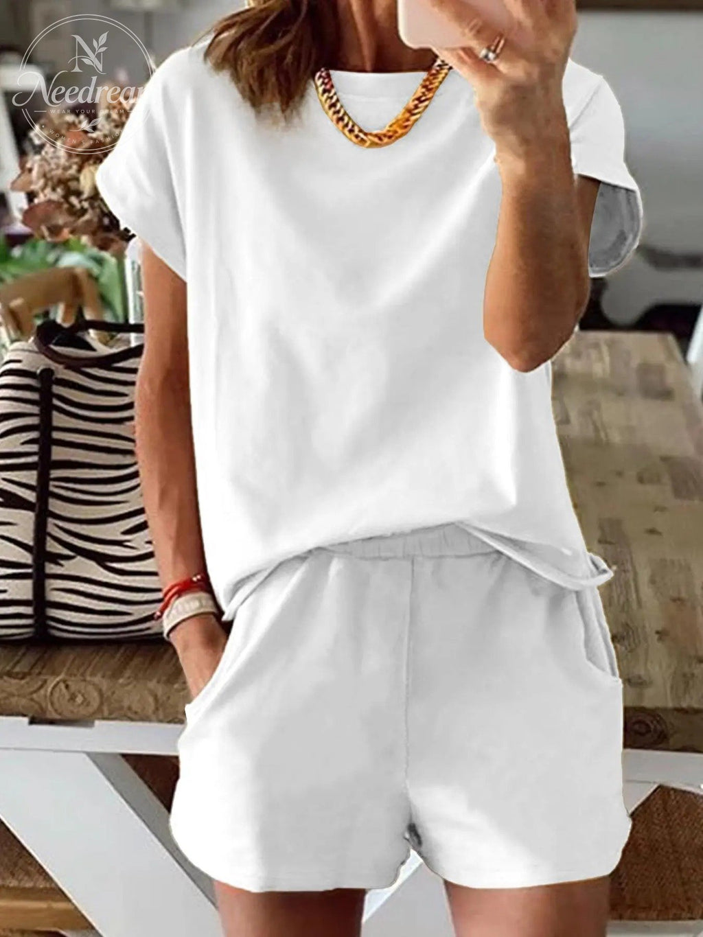 Women's Summer Short Sleeve Plain Set