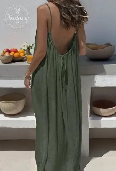Women'S Solid-Color Camisole Loungewear, Elegant Sleeveless Maxi Dress
