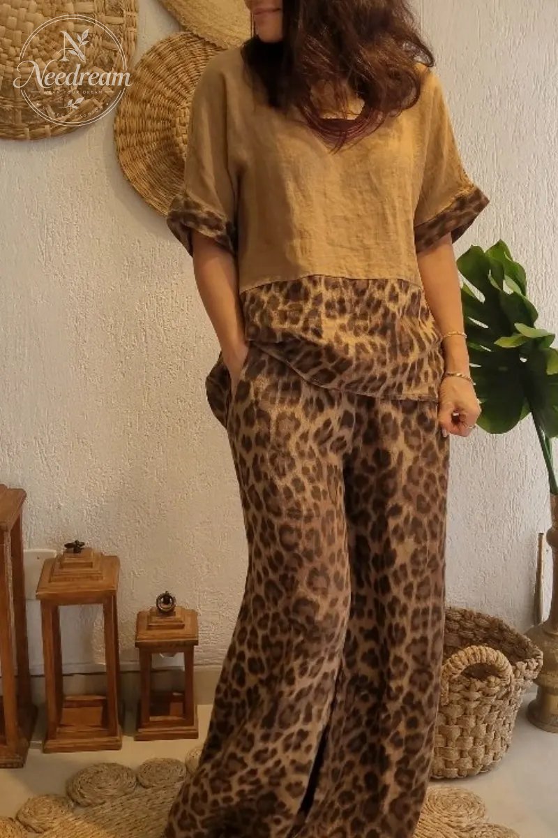 Women's Linen Cotton Leopard Print Suit