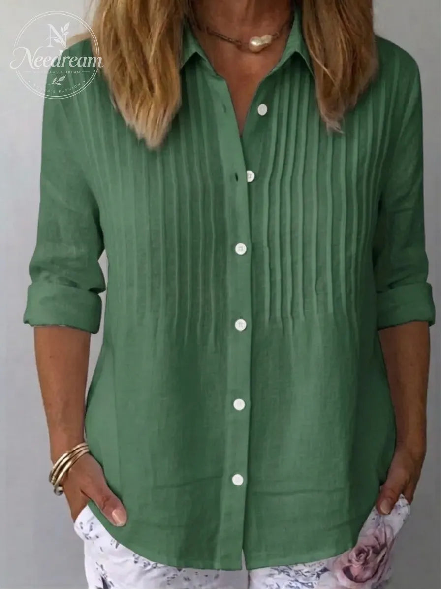 🔥CLEARANCE SALE🔥Women's Solid-color Casual Pleated Cotton-linen Shirt