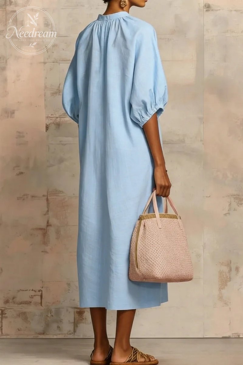 Stylish Zippered Loose Linen-cotton Midi Dress