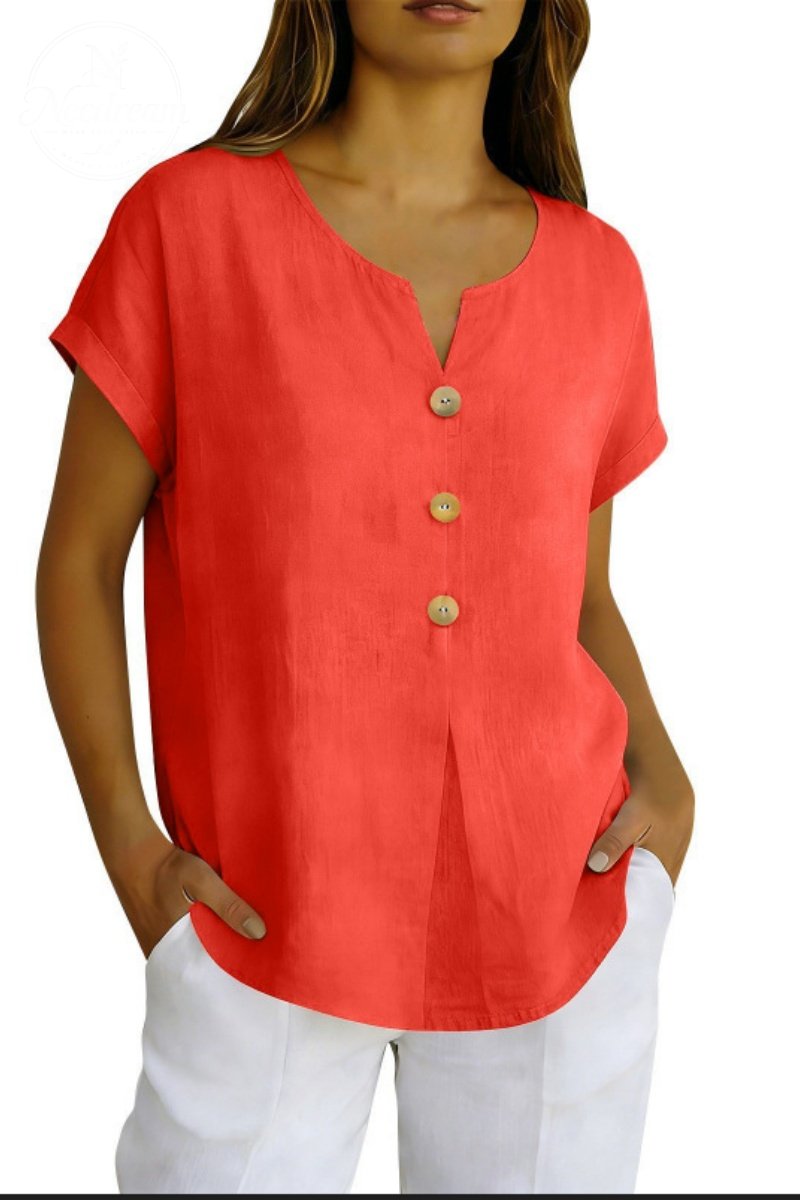 Decor Button Short Sleeve Blouse